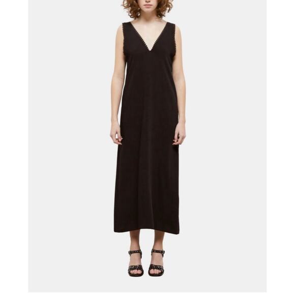 NWT The Kooples XS Black Lace Trim Midi Dress Slip-On $265 - Picture 1 of 6